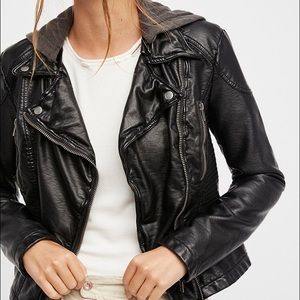 Free people vegan leather hooded jacket